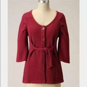 Anthropologie Raspberry Knit Cardigan